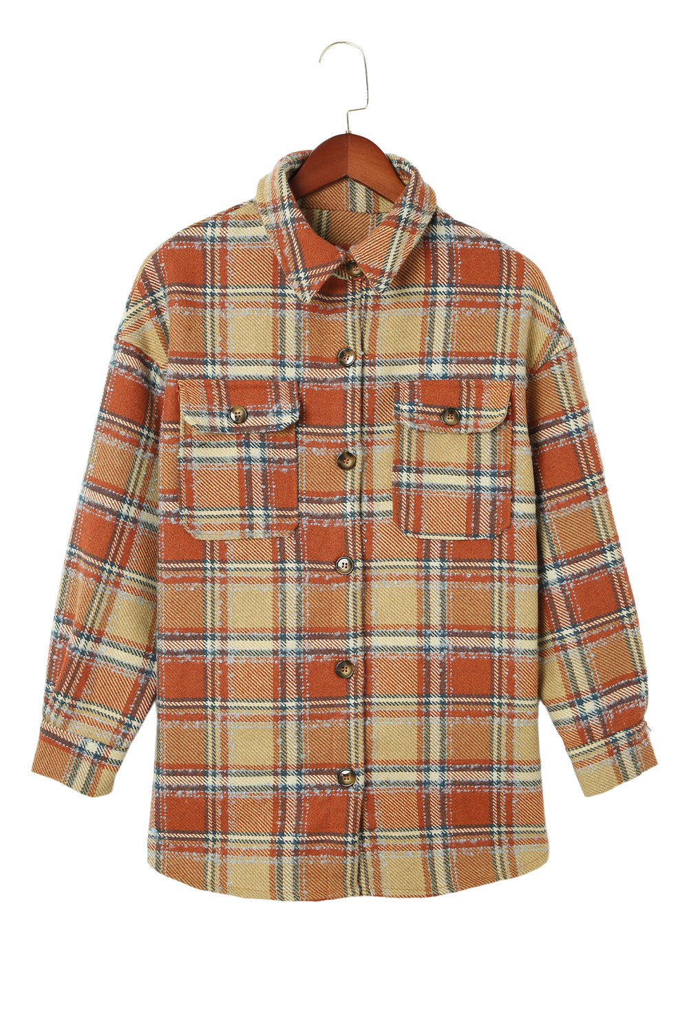 Dark Blue Oversized Flap Pockets Plaid Shacket with Slits