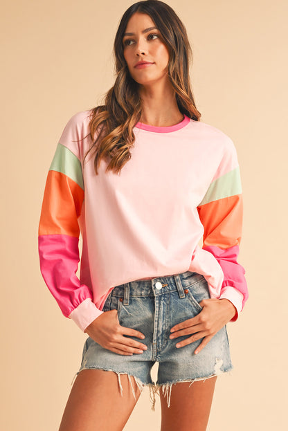 Multi Color Block Sleeve Loose Fit Top