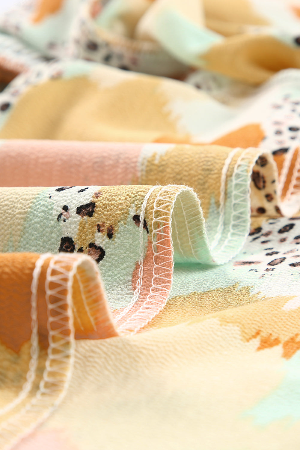 Multicolor Abstract Print Boho Ruffle Puff Sleeve Blouse