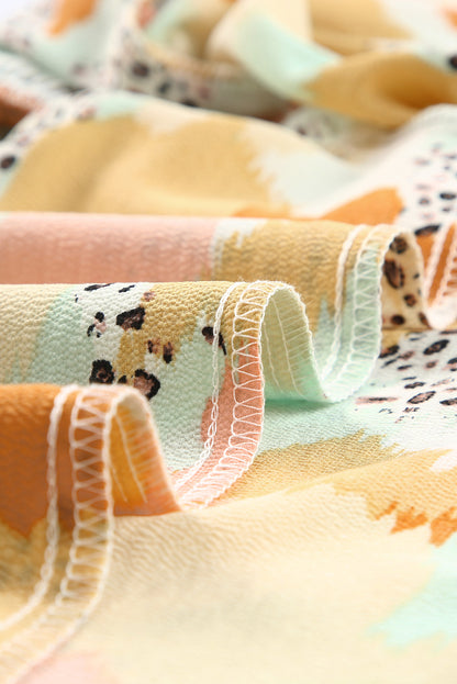 Multicolor Abstract Print Boho Ruffle Puff Sleeve Blouse