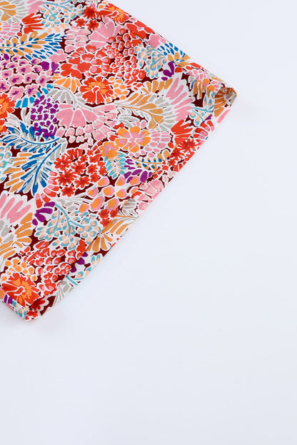 Multicolor Floral Print Smocked Cuffs Long Sleeve Blouse