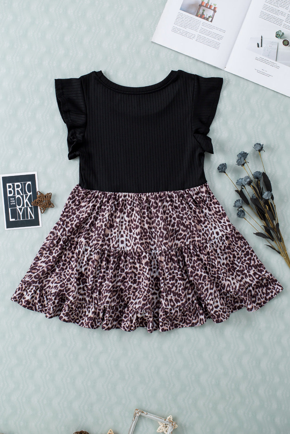 Leopard Print Casual Cap Sleeve Pocket Dress