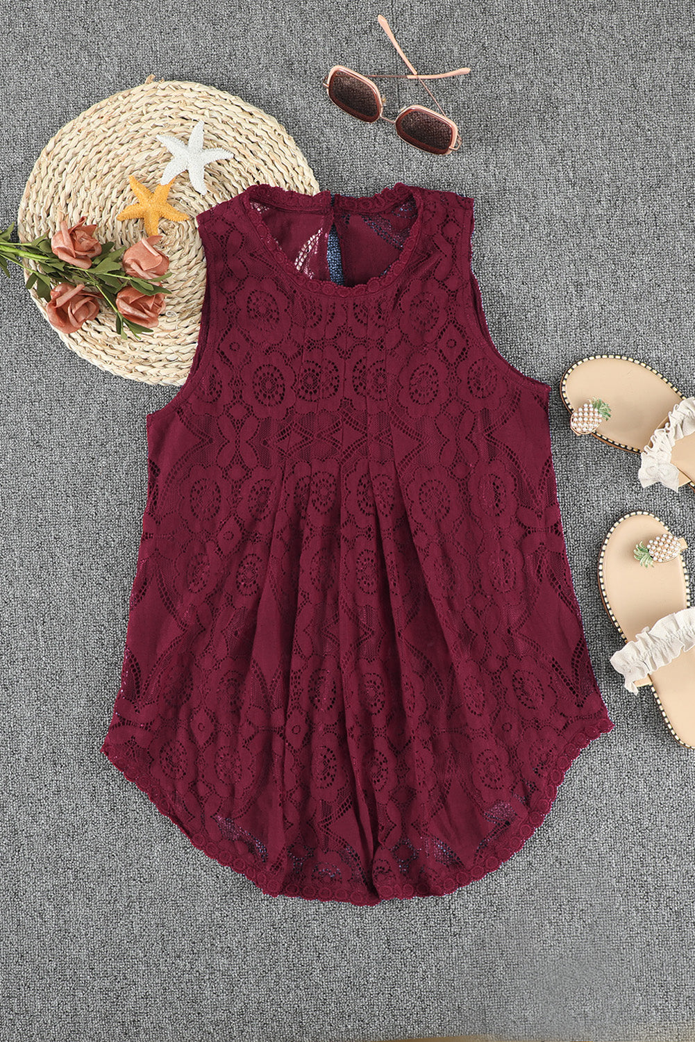 Elegant Sleeveless Flower Lace Top for Summer