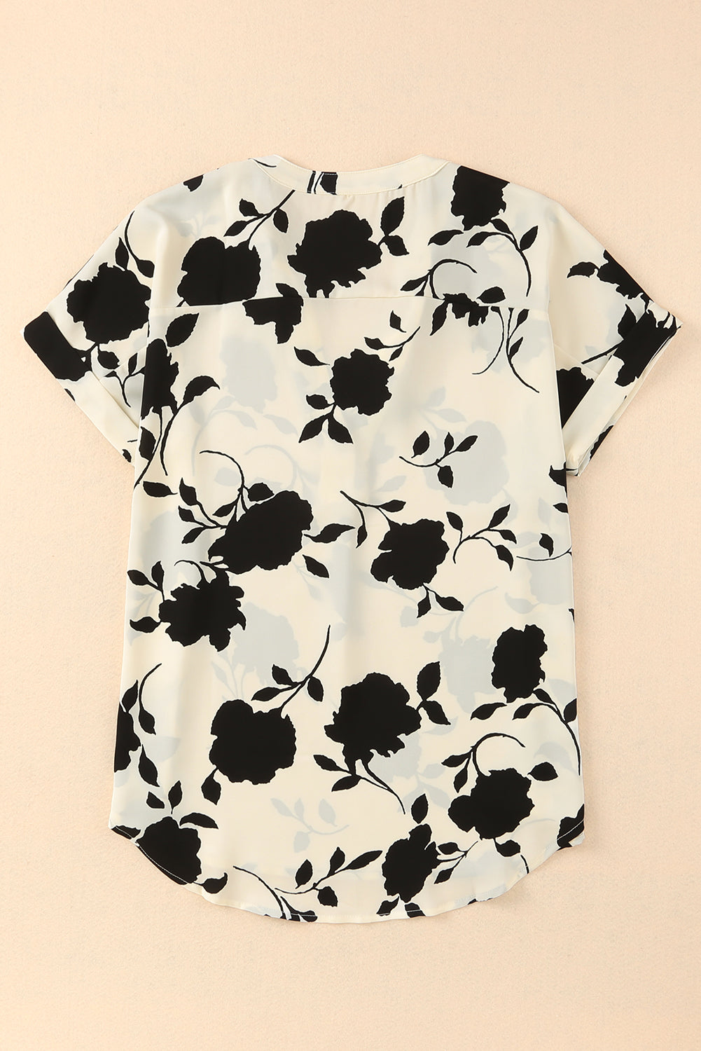 Floral Print Casual Roll Up Sleeve Blouse