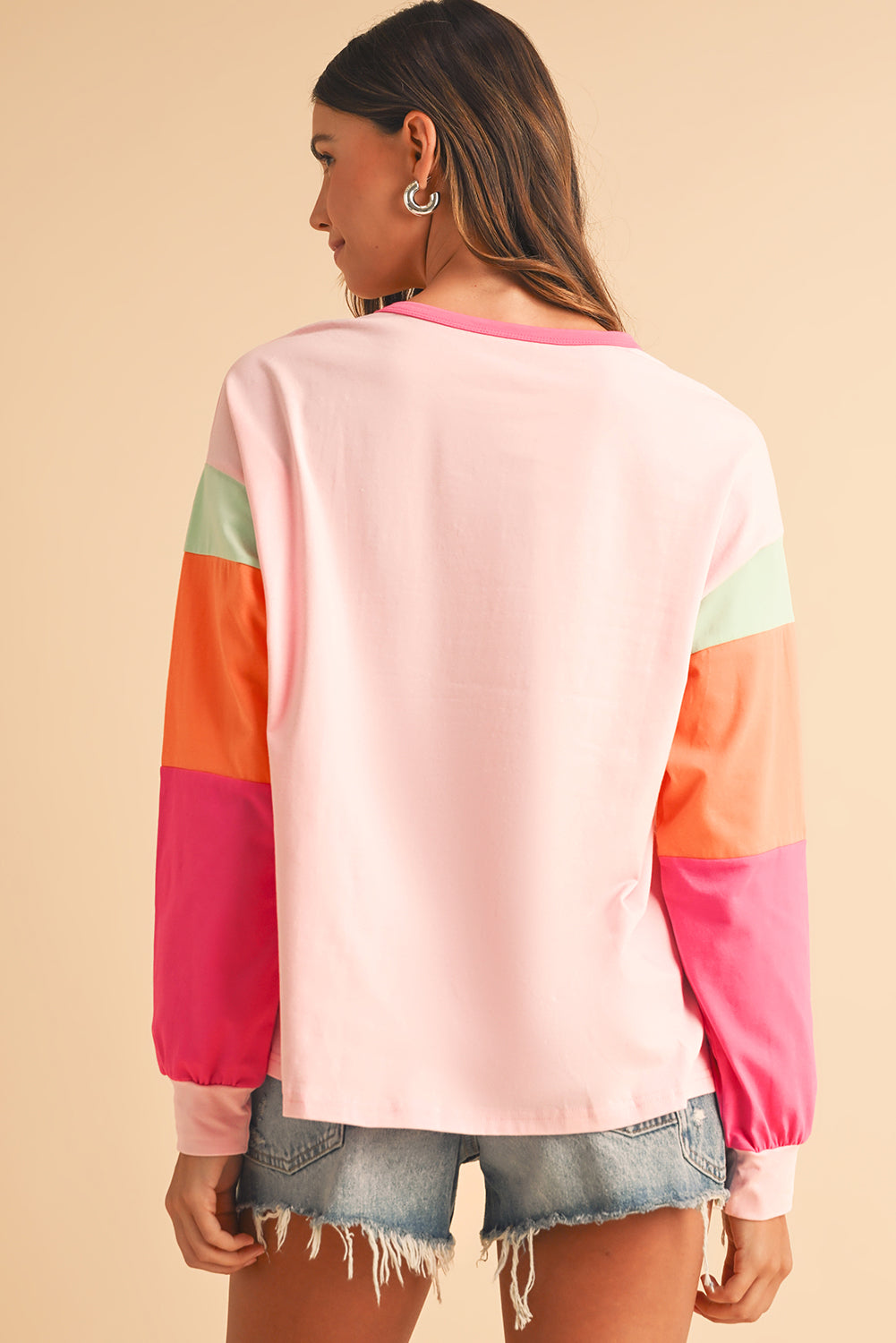 Multi Color Block Sleeve Loose Fit Top