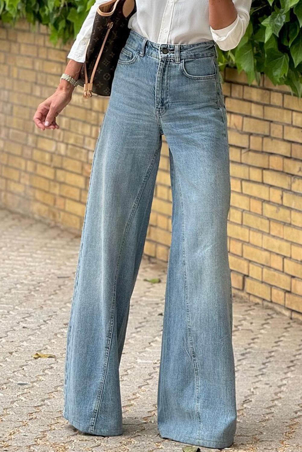Blue Acid Wash Flared Leg Jeans