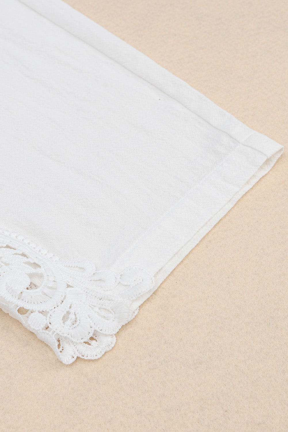 White Lace Splicing Drawstring Linen Pants
