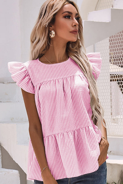 Striped Ruffle Tiered Sleeveless Shirt