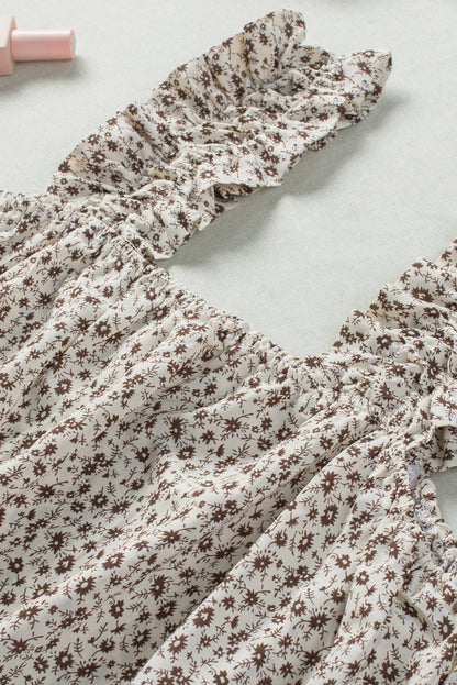 Ditsy Floral Print Ruffle Straps Flowy Boho Summer Top