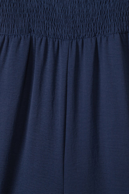 Green Tie Straps Shirred Casual Tiered Wide Leg Jumpsuit