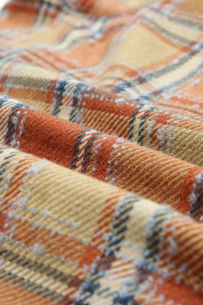 Dark Blue Oversized Flap Pockets Plaid Shacket with Slits