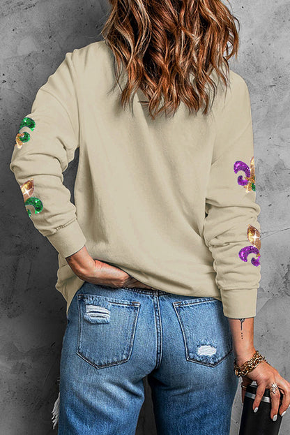 Sequin MARDI GRAS Graphic Pullover Sweatshirt