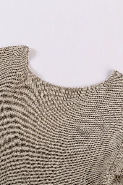 Khaki Ruffle V Neck Casual Sleeveless Knit Top
