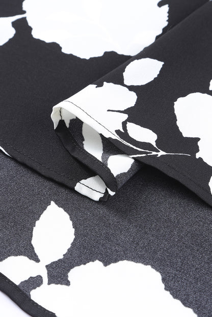 Floral Print Casual Roll Up Sleeve Blouse