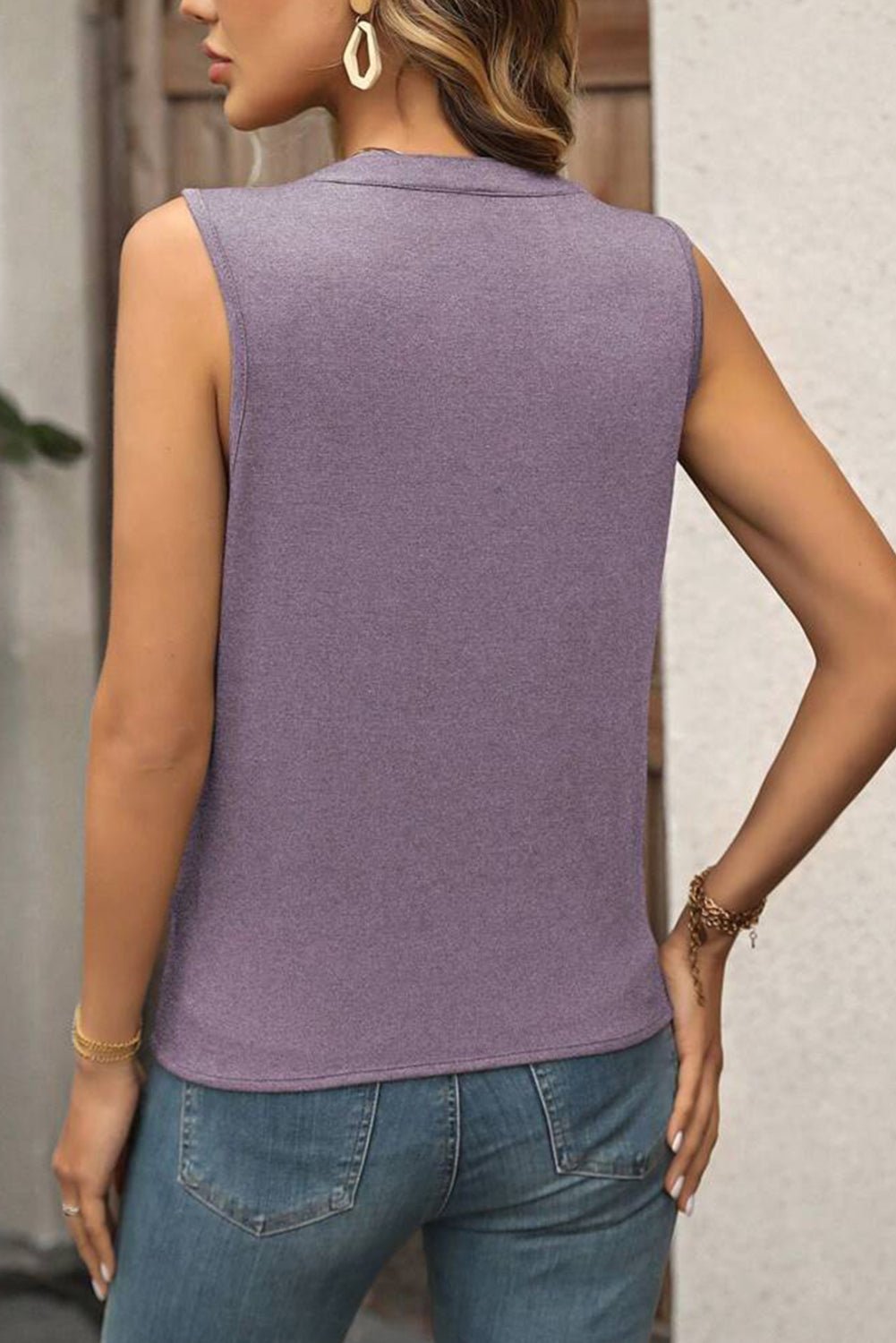 Green Solid V Neck Pleat Sleeveless Shirt