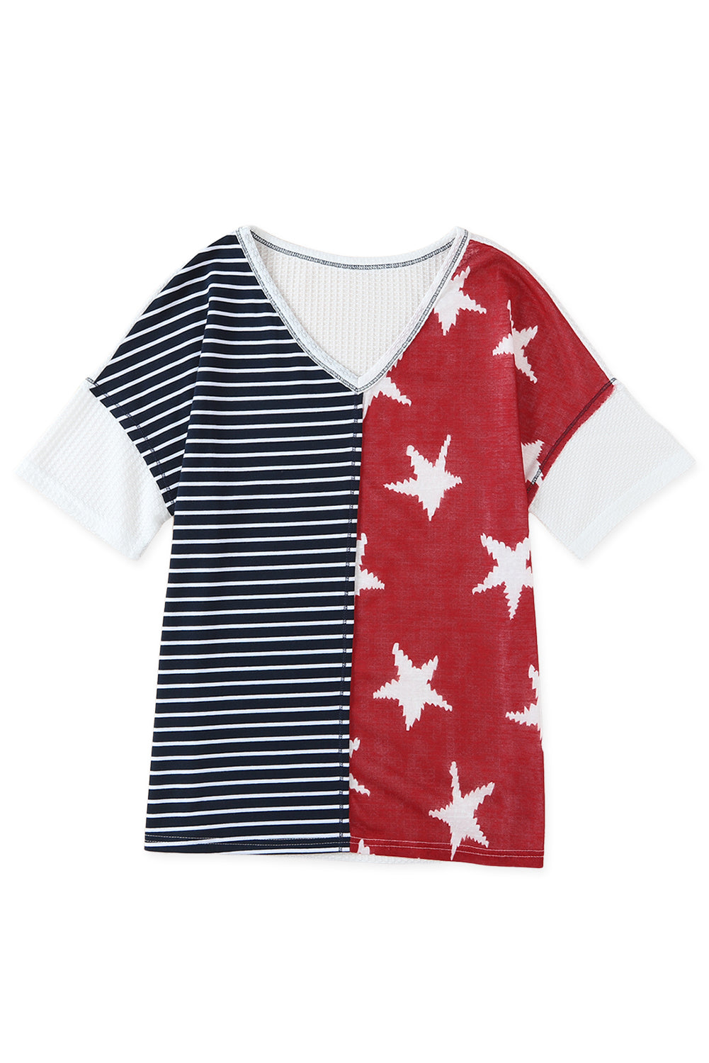 Multicolor Stripes Stars Print Knit Short Sleeve Top