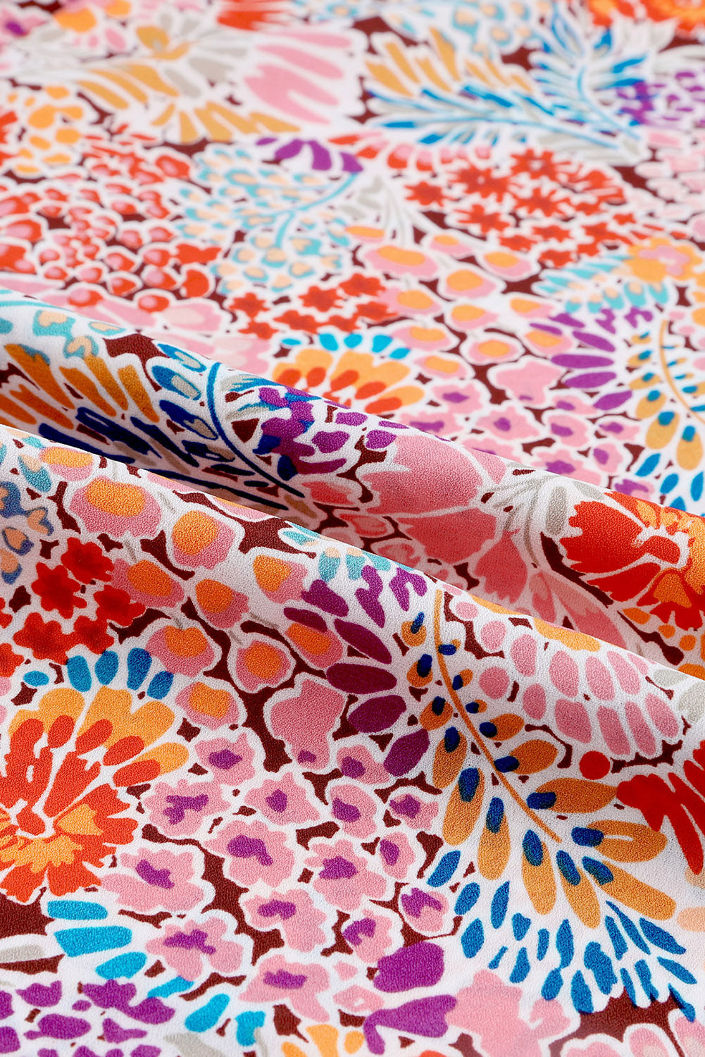 Multicolor Floral Print Smocked Cuffs Long Sleeve Blouse