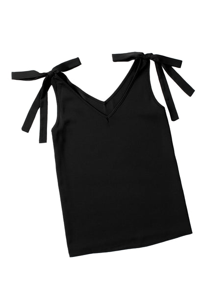 Tie Shoulder Casual V Neck Sleeveless Shirt