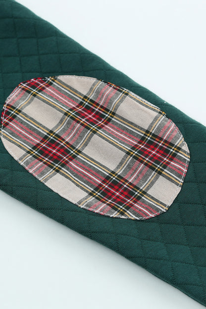 Plaid Geometric Texture Trim Buttons Neck Sweatshirt