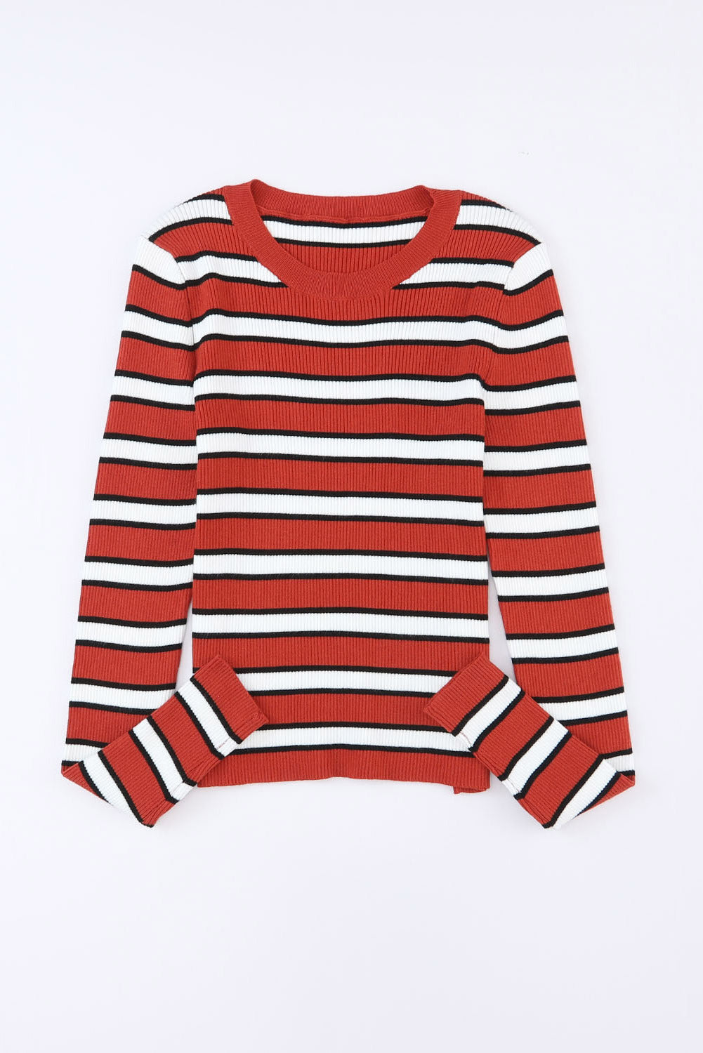 Green Striped Print Ribbed Knit Slim Fit Top
