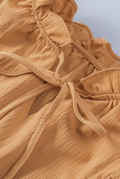 Tiered Ruffled Drawstring V Neck Short Dress With Pockets