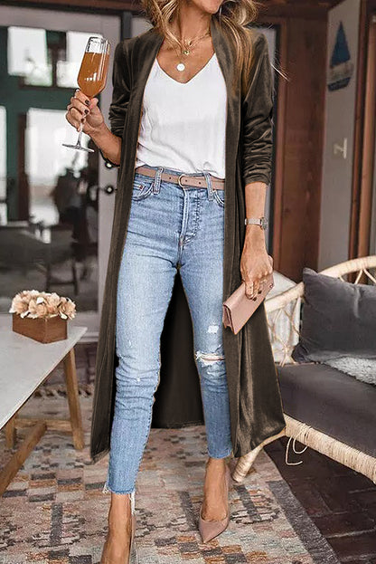 Pocketed Open Front Long Cardigan