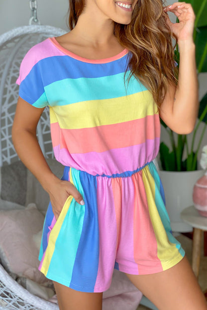 Multicolor Colorblock Striped Casual Tank Top