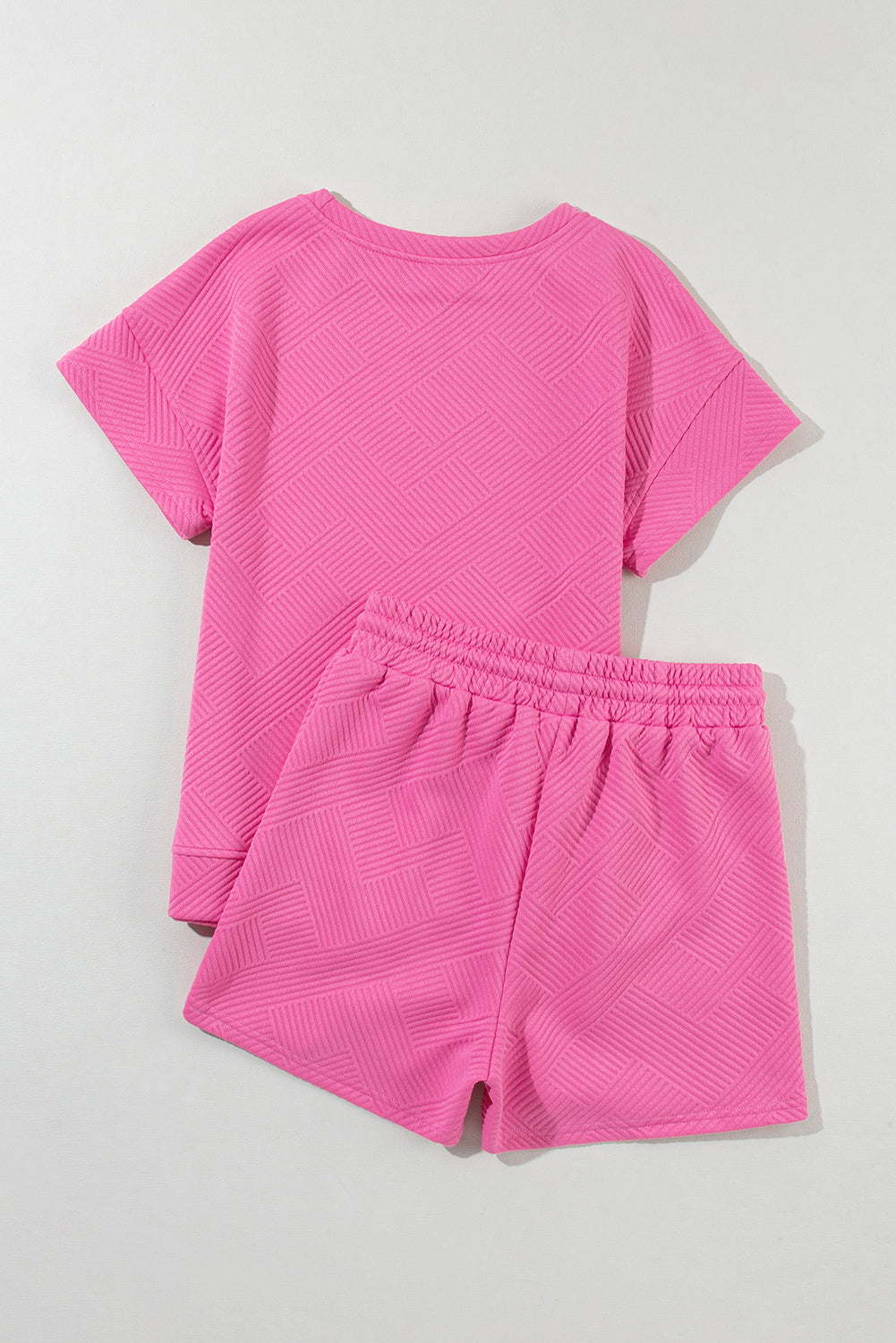 Apricot 2Pcs Solid Textured Drawstring Shorts Set