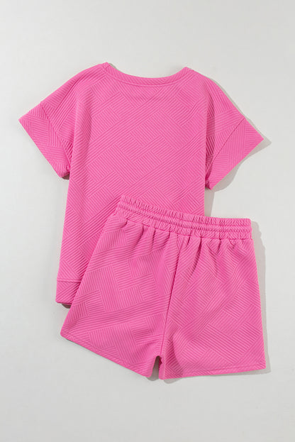 Apricot 2Pcs Solid Textured Drawstring Shorts Set