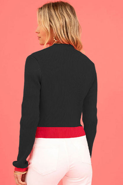 Valentine Colorblock Heart Print Ribbed Sweater