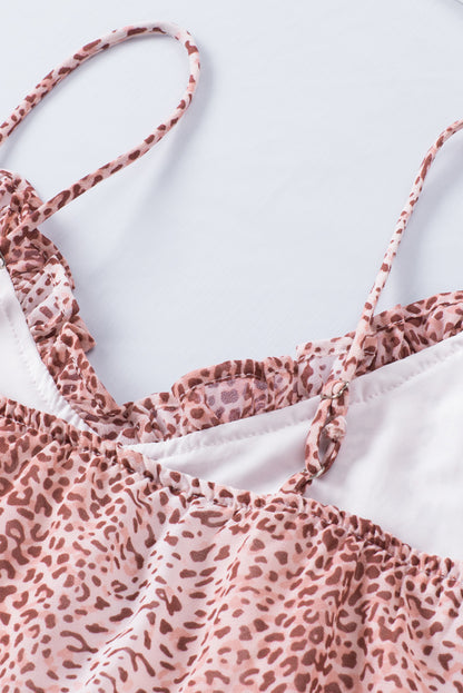 Cheetah Sexy Frill V Neck Spaghetti Strap Cami Top