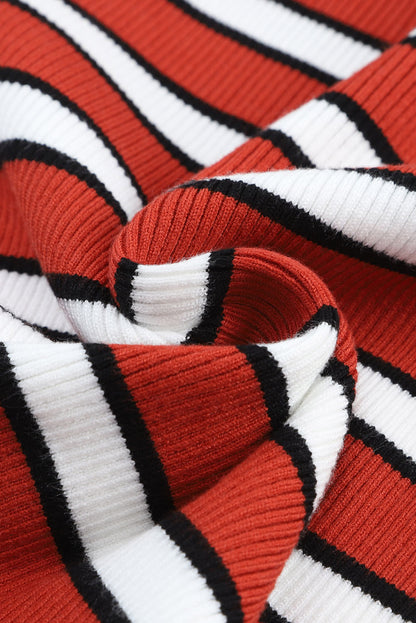 Green Striped Print Ribbed Knit Slim Fit Top