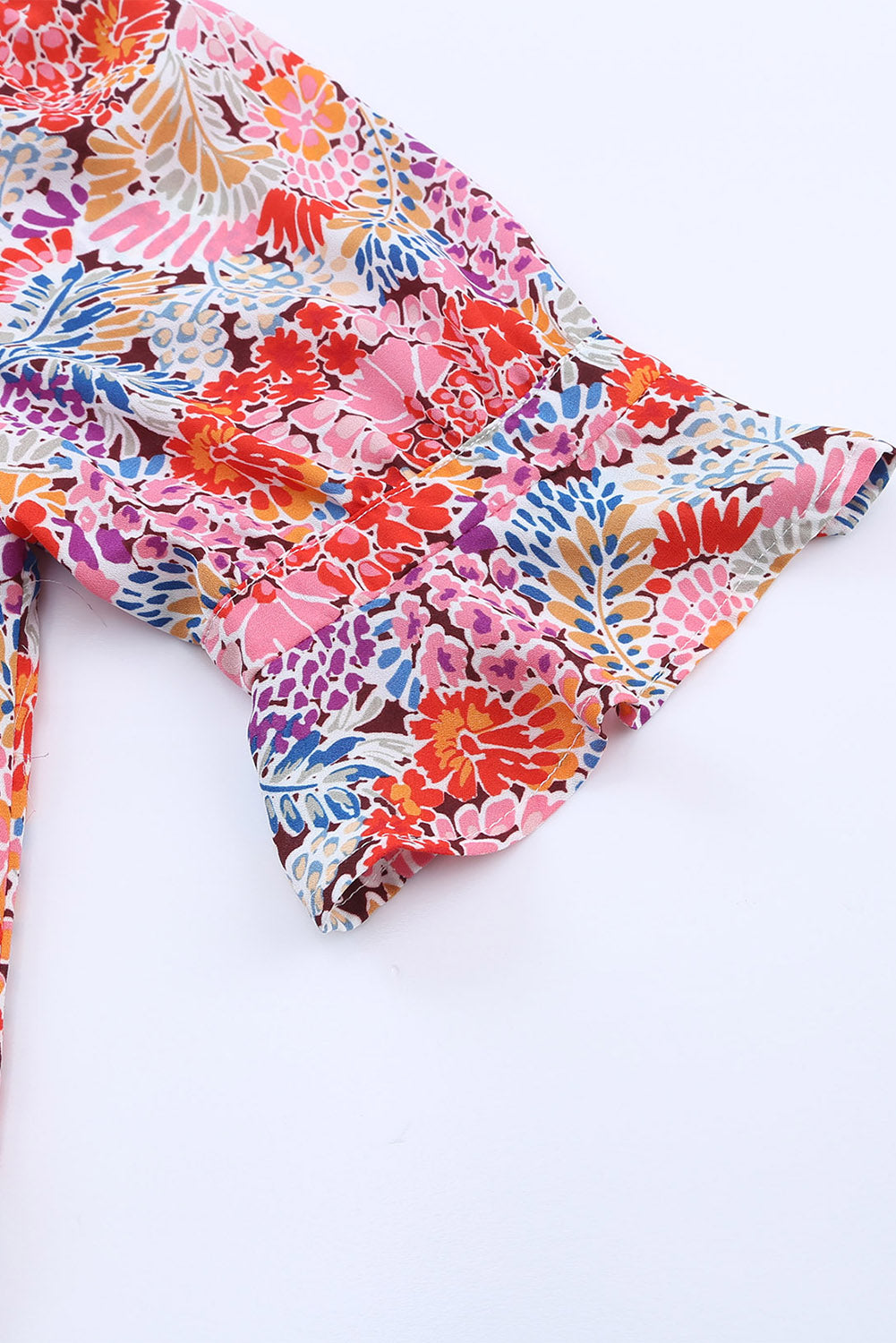Multicolor Floral Print Smocked Cuffs Long Sleeve Blouse
