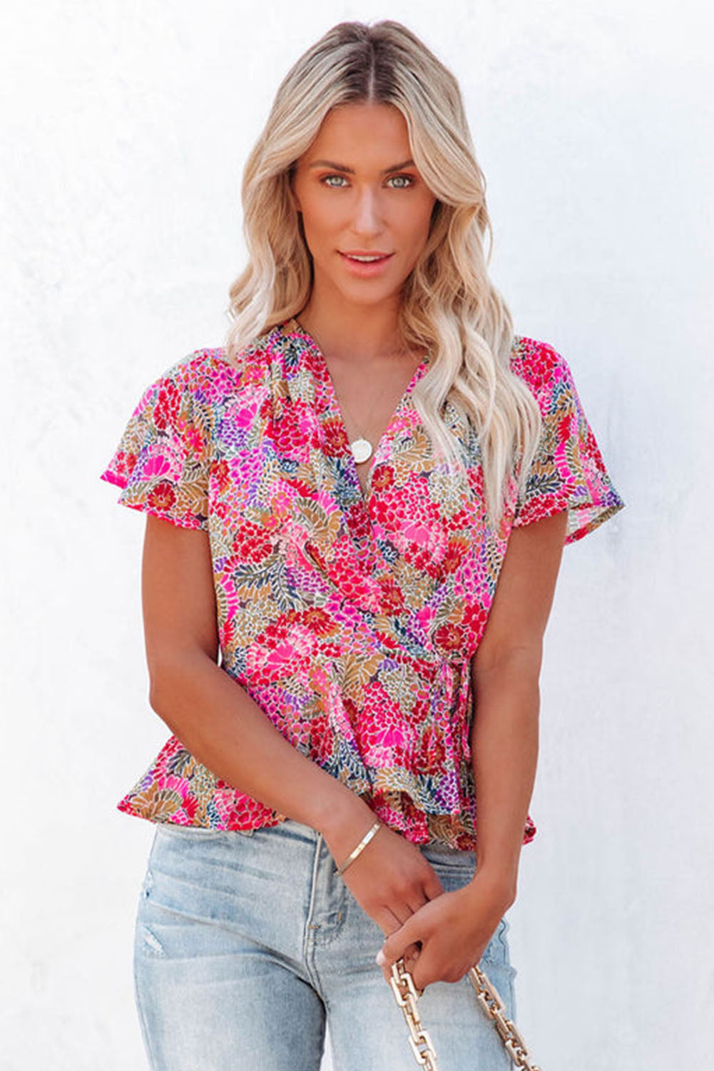 Multicolor Floral Print Smocked Cuffs Long Sleeve Blouse
