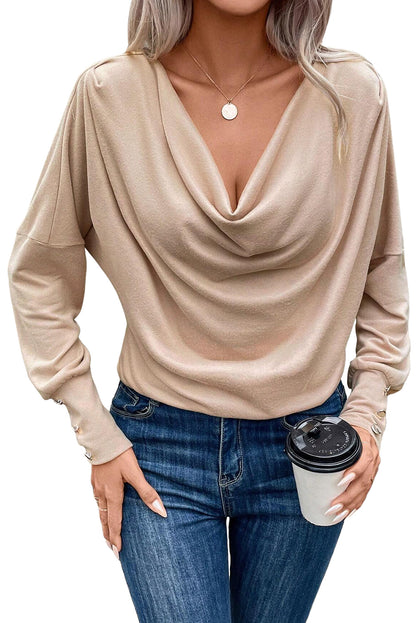 Cowl Neck Buttoned Long Sleeve Blouse