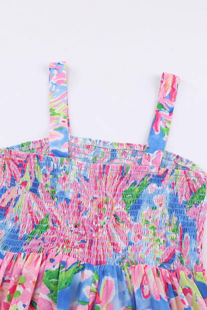Abstract Floral Print Split V Neck Short Sleeve Blouse