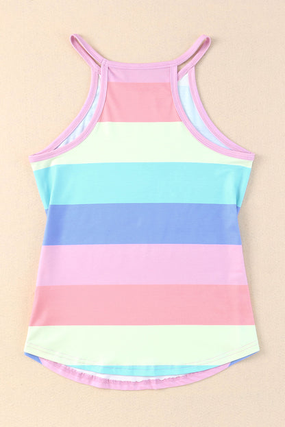 Multicolor Colorblock Striped Casual Tank Top