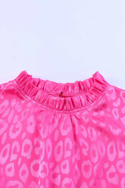 Rosy Satin Jacquard Sleeveless A-Line Leopard Print Dress