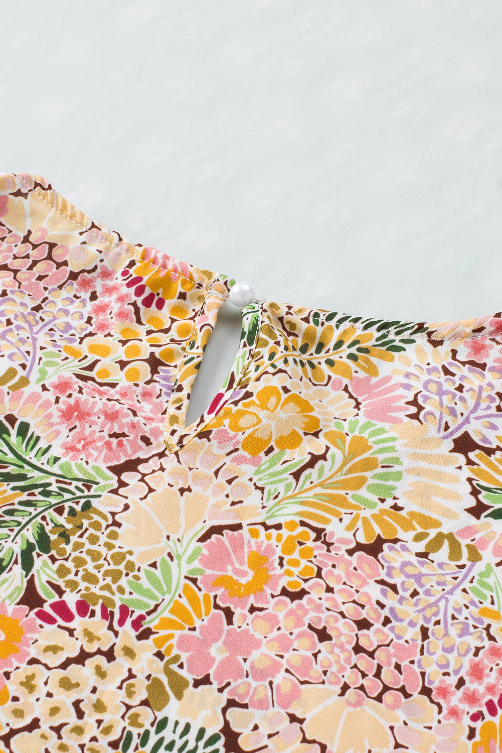 Multicolor Floral Print Smocked Cuffs Long Sleeve Blouse