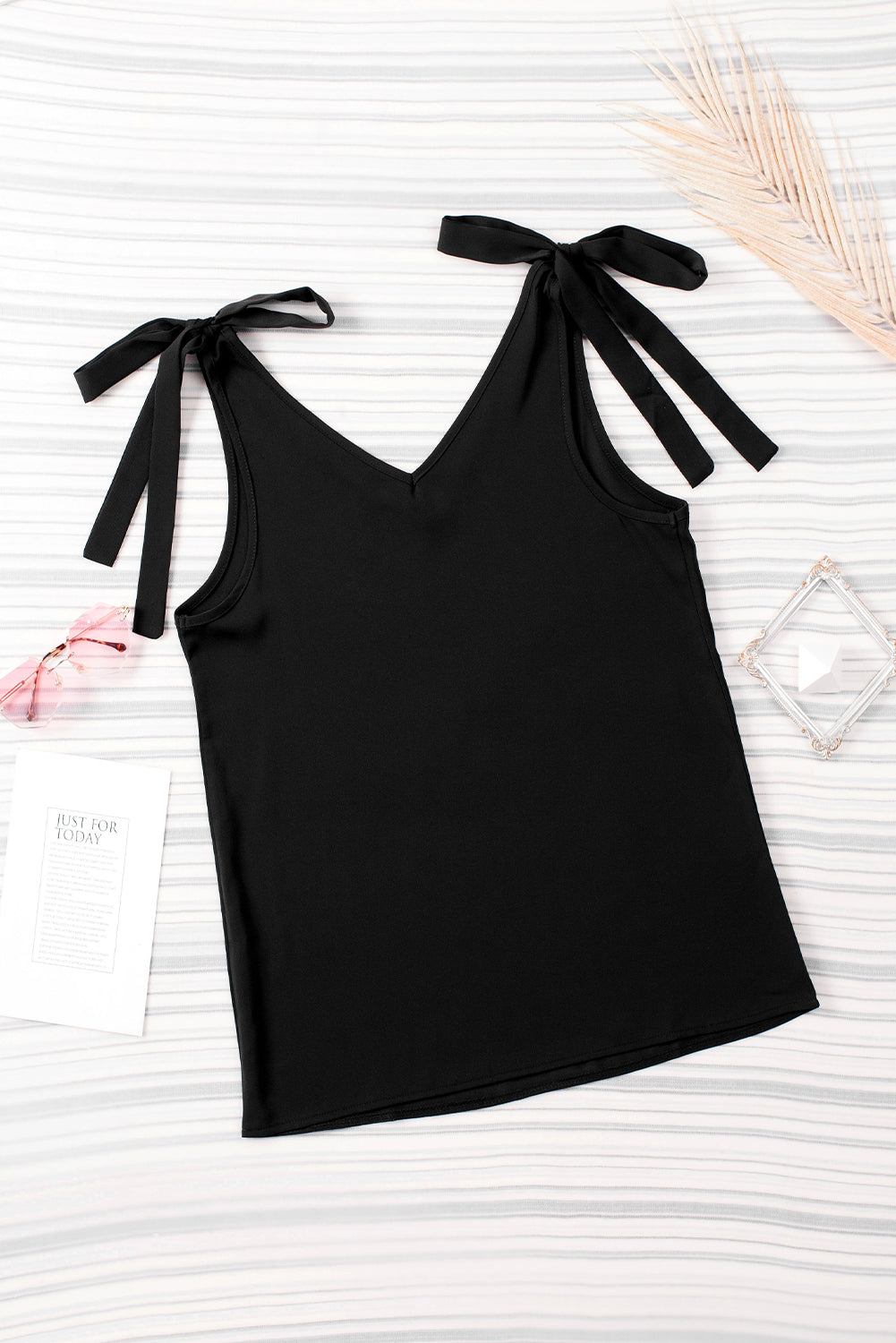 Tie Shoulder Casual V Neck Sleeveless Shirt