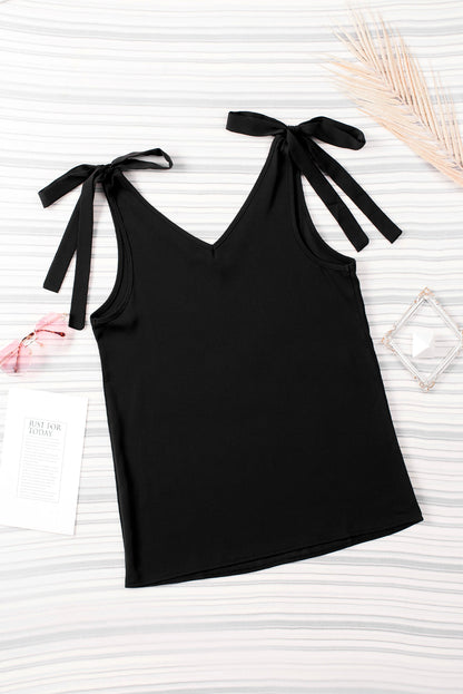 Tie Shoulder Casual V Neck Sleeveless Shirt