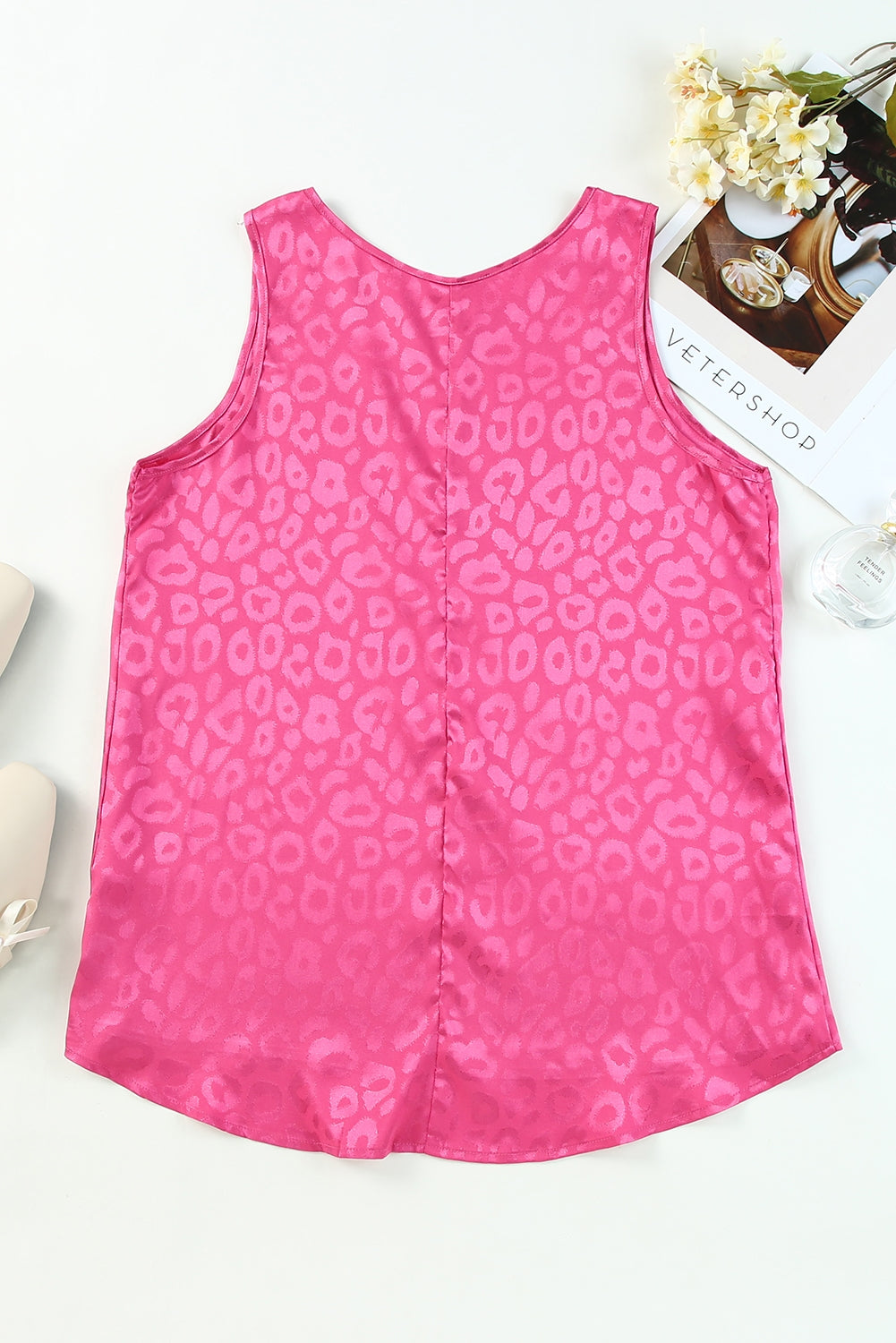 Rosy Satin Jacquard Sleeveless A-Line Leopard Print Dress