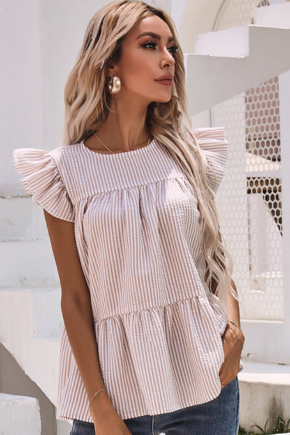 Striped Ruffle Tiered Sleeveless Shirt