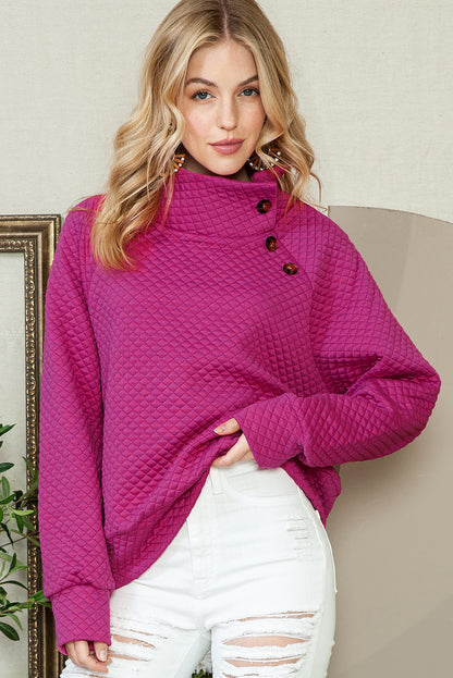 Quilted Buttoned Neck Pullover Sweatshirt