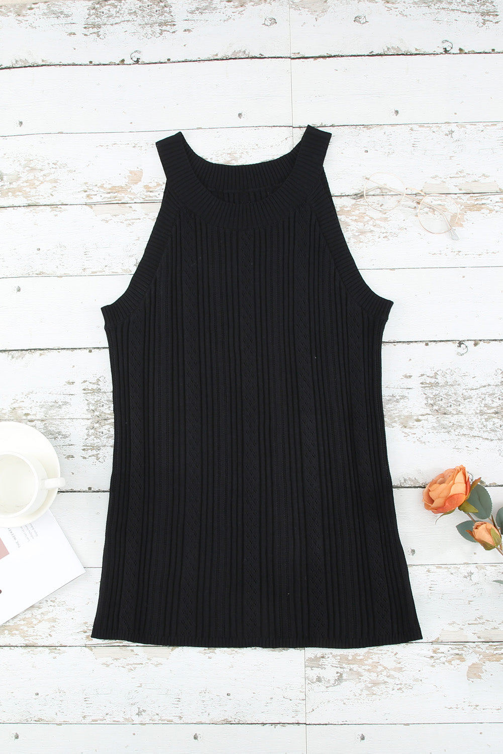 Casual Crew Neck Knit Crop Tank Top