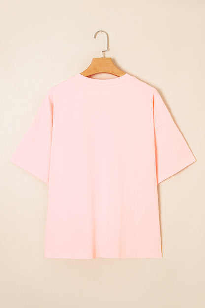 Light Pink Eyelet Colorblock Star Applique Plus Size T Shirt