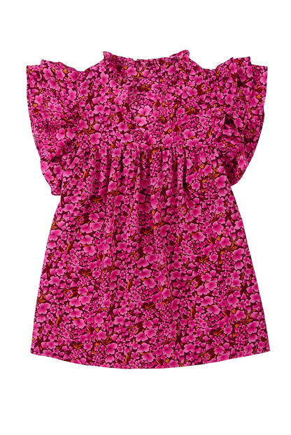 Floral Print Tiered Ruffle Sleeve V Neck Boho Top