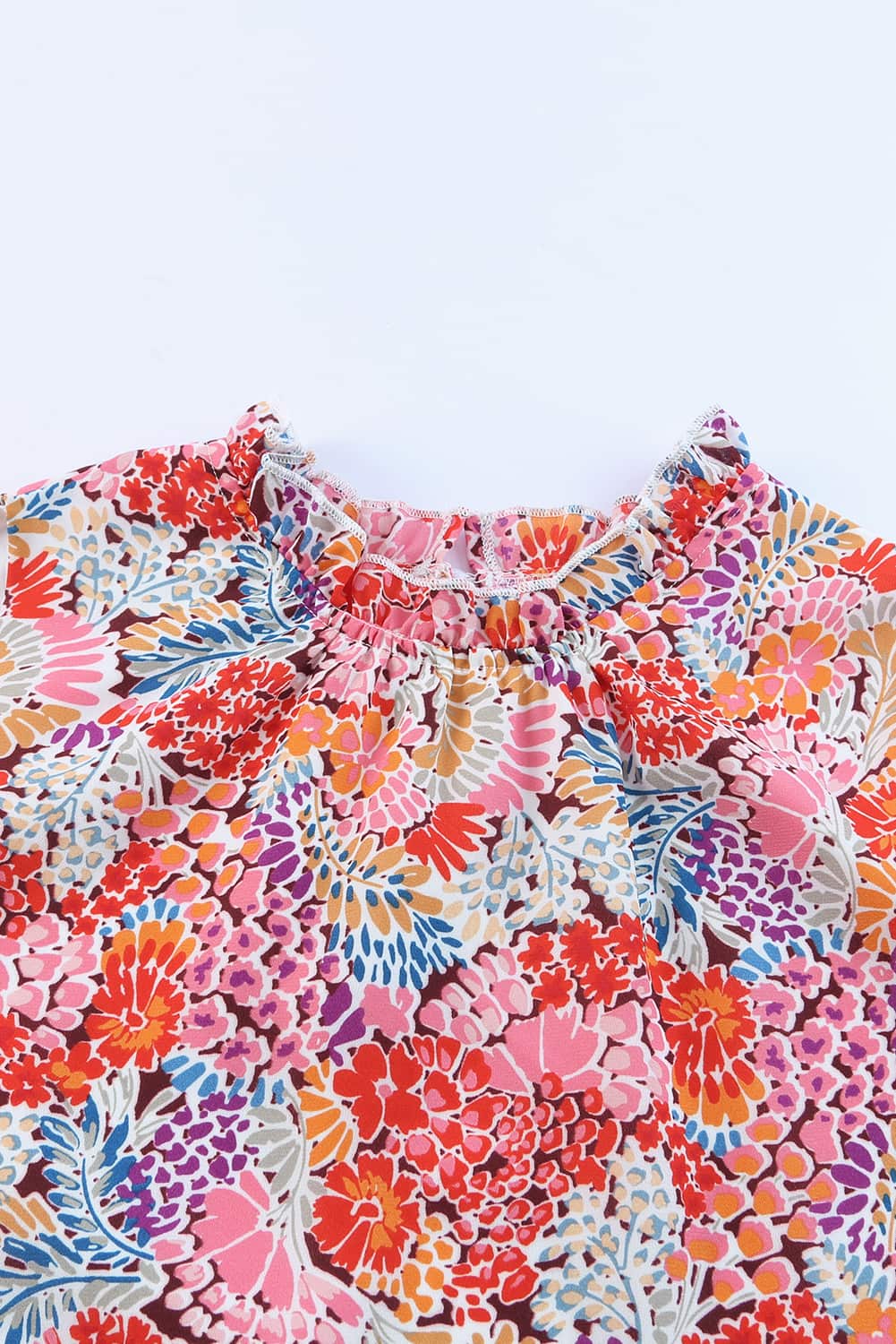 Multicolor Floral Print Smocked Cuffs Long Sleeve Blouse