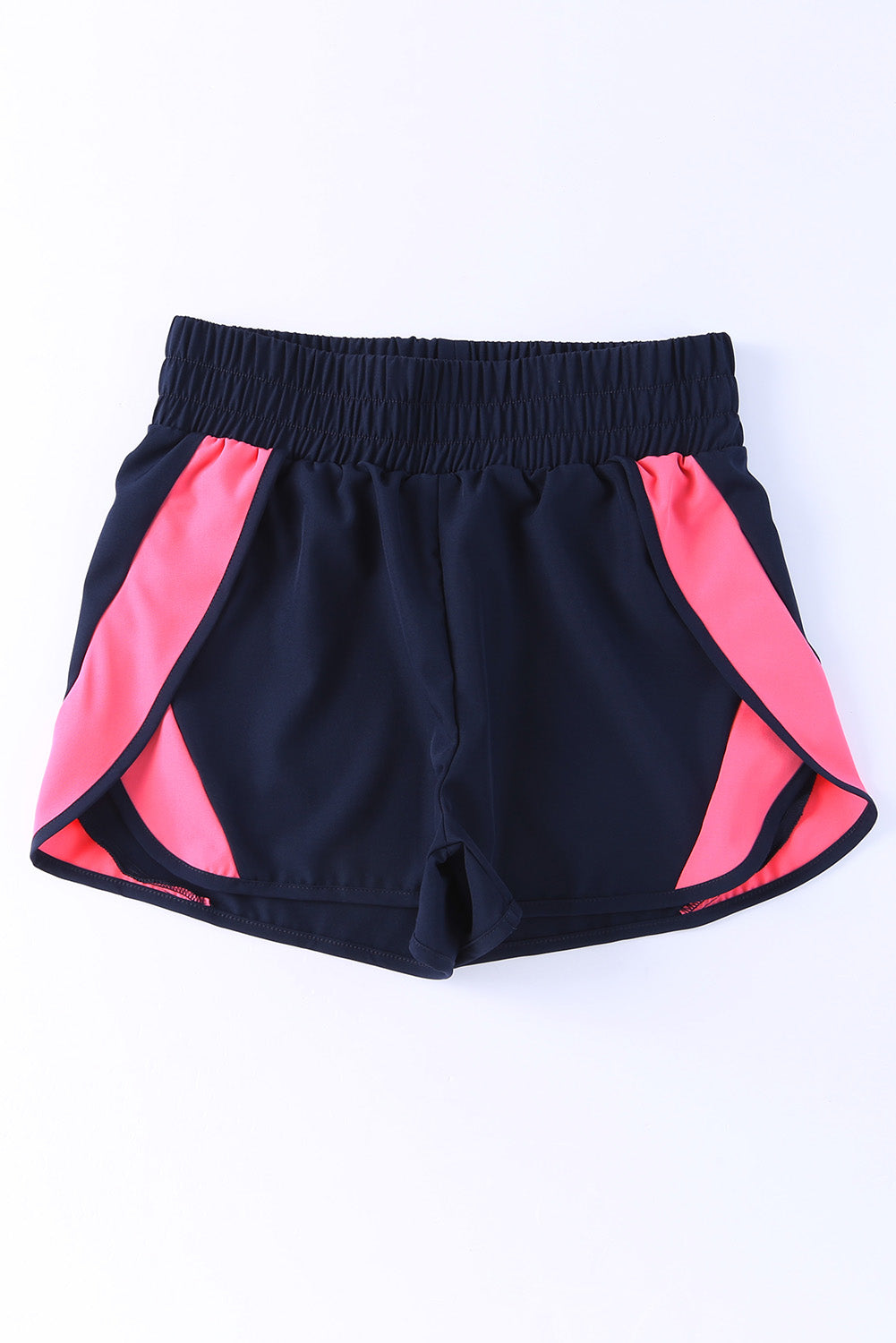 Dark Blue Casual Smocked Elastic Waist Athletic Shorts