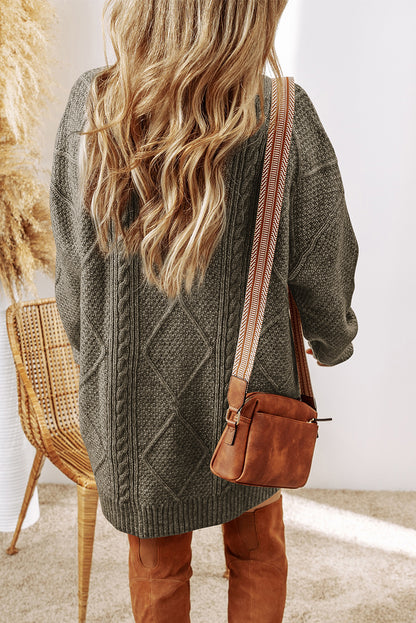 Twist Cable Knit Drop Shoulder Loose Fit Sweater Dress